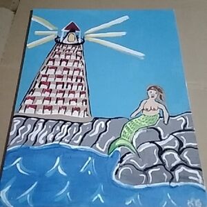 Mermaid and Lighthouse Canvas Art